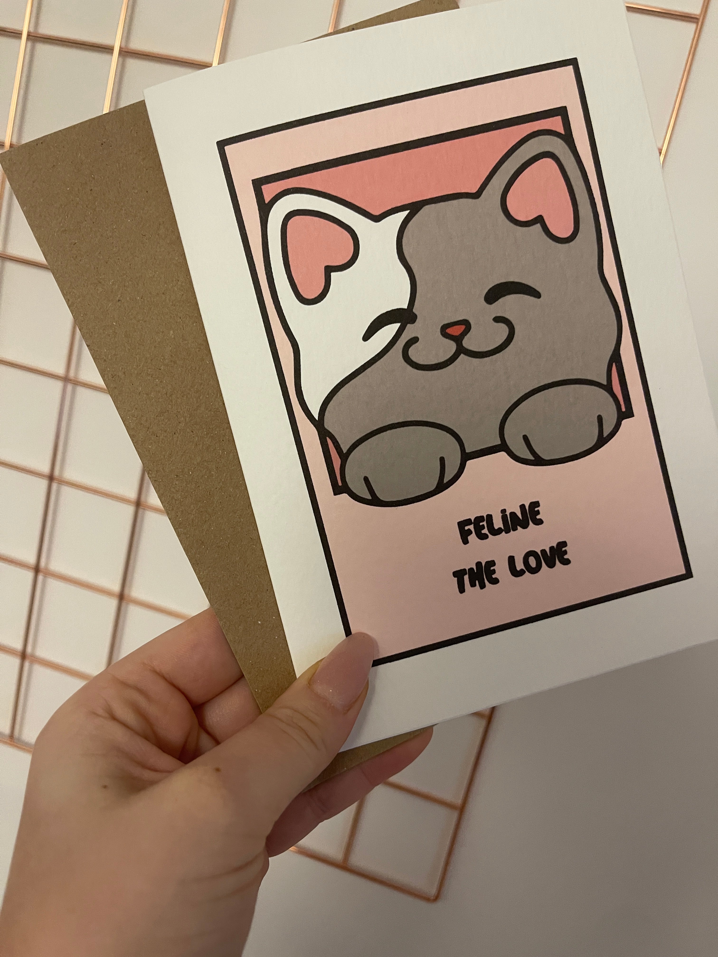 Feline The Love Cat Animal Valentines Day Funny Humorous Hammered Card & Envelope-0