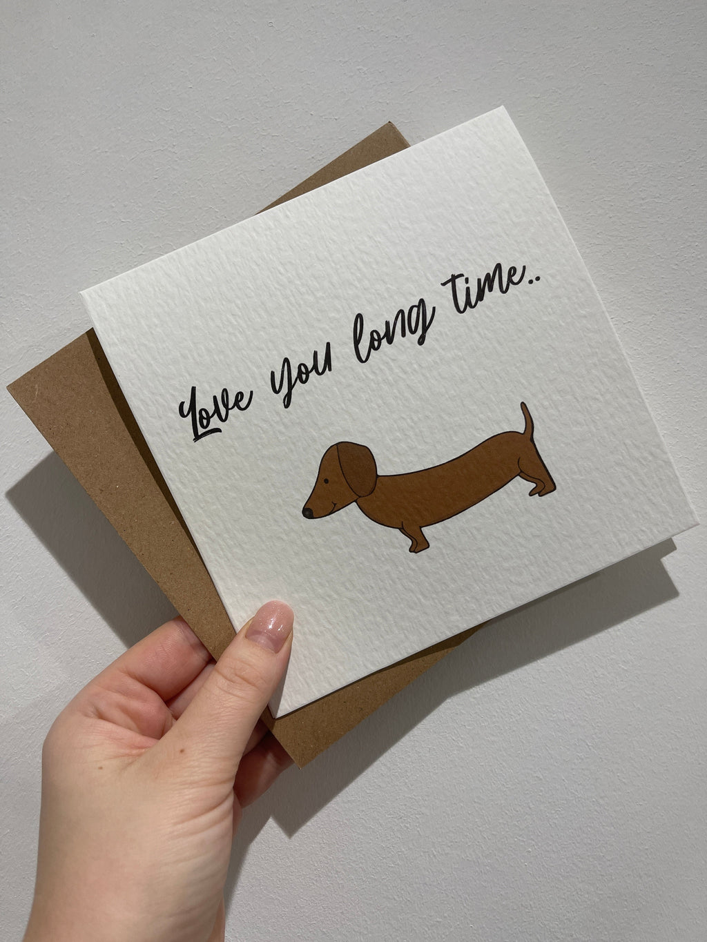Love You Long Time Sausage Dog Valentines Day Funny Humorous Hammered Card & Envelope-1