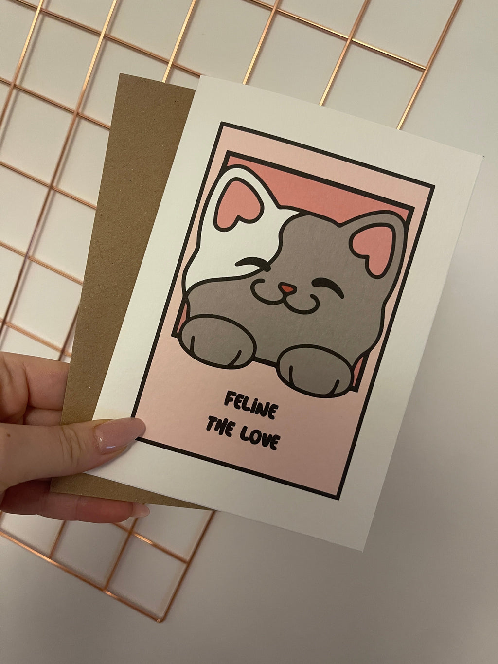 Feline The Love Cat Animal Valentines Day Funny Humorous Hammered Card & Envelope-1