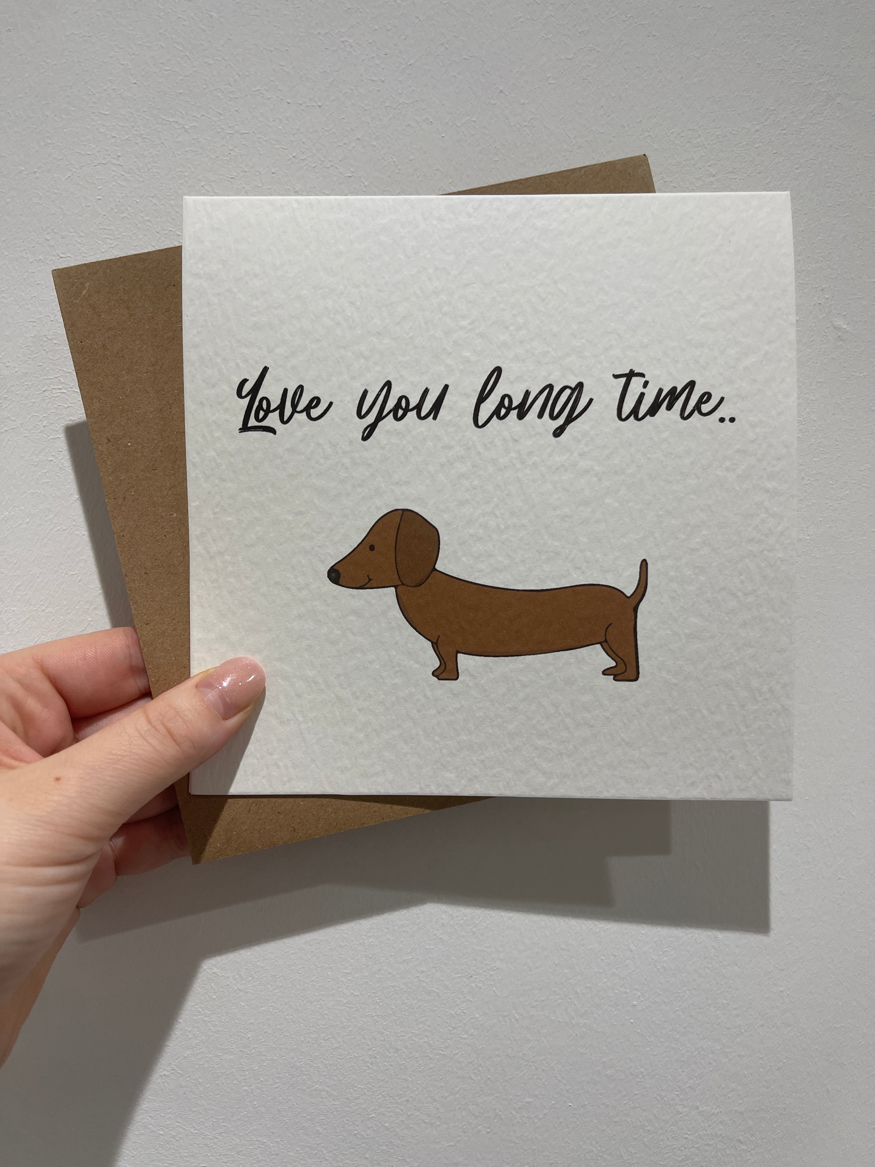 Love You Long Time Sausage Dog Valentines Day Funny Humorous Hammered Card & Envelope-0