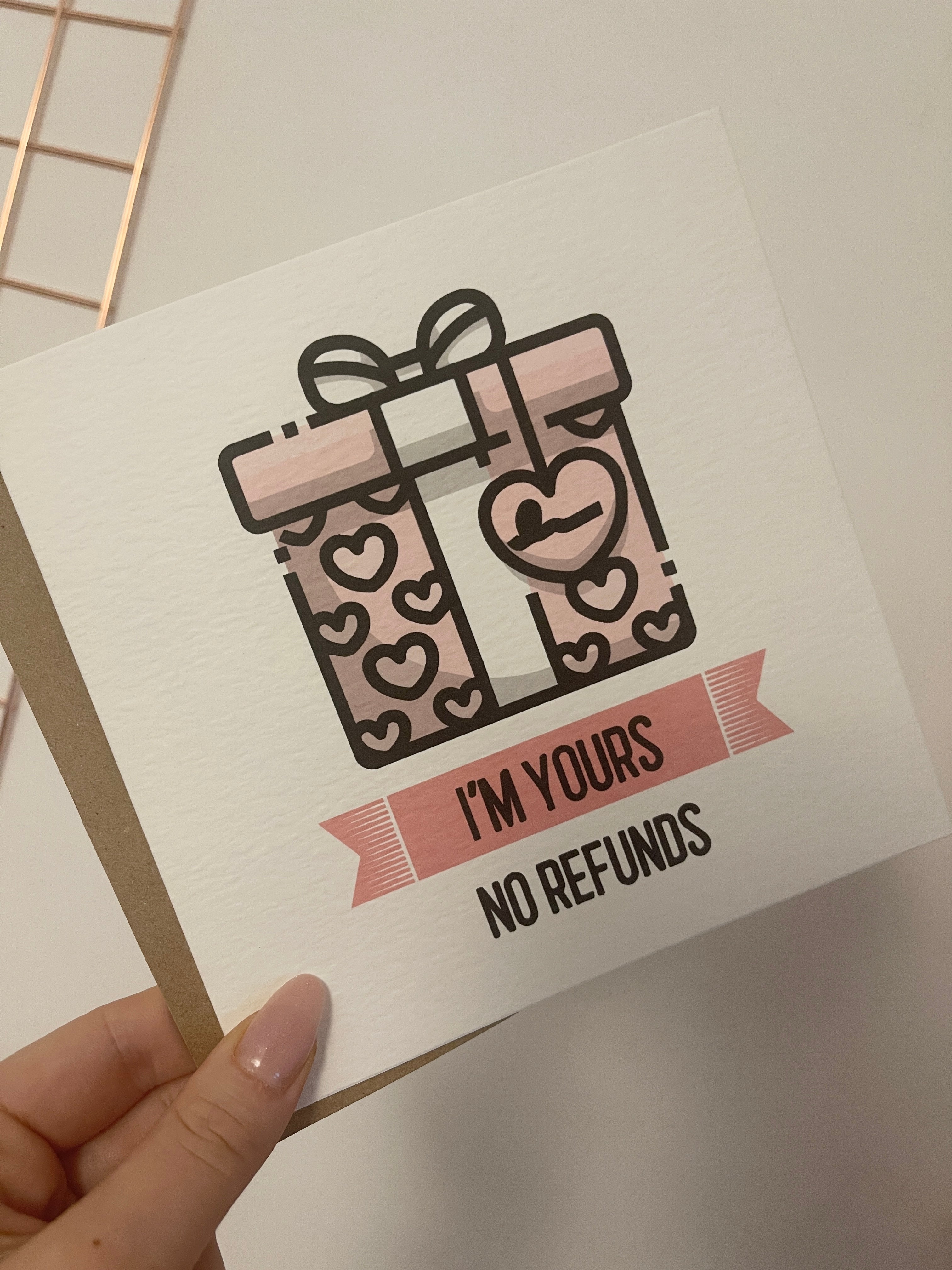 I'm Yours No Refunds Valentines Day Funny Humorous Hammered Card & Envelope-0